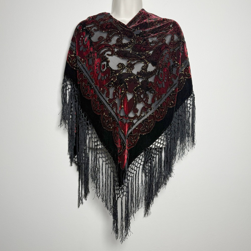 Onyx Nite Womens Velvet Wrap Shawl Black Red Gold Sparkle Event Going Out Formal